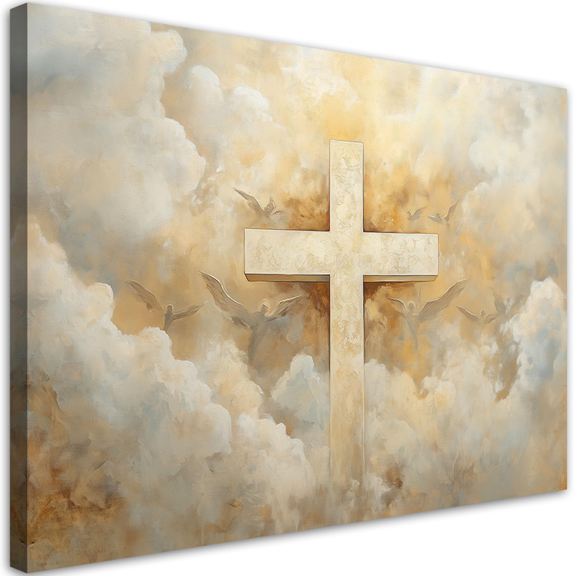 Feeby - Impression sur Toile - Tableaux Decoratifs Muraux - Croix Ciel Religieux - 90x60 1partie - Decoration Salon - Photo sur toile Cadeau - Tableau toile pour le mur