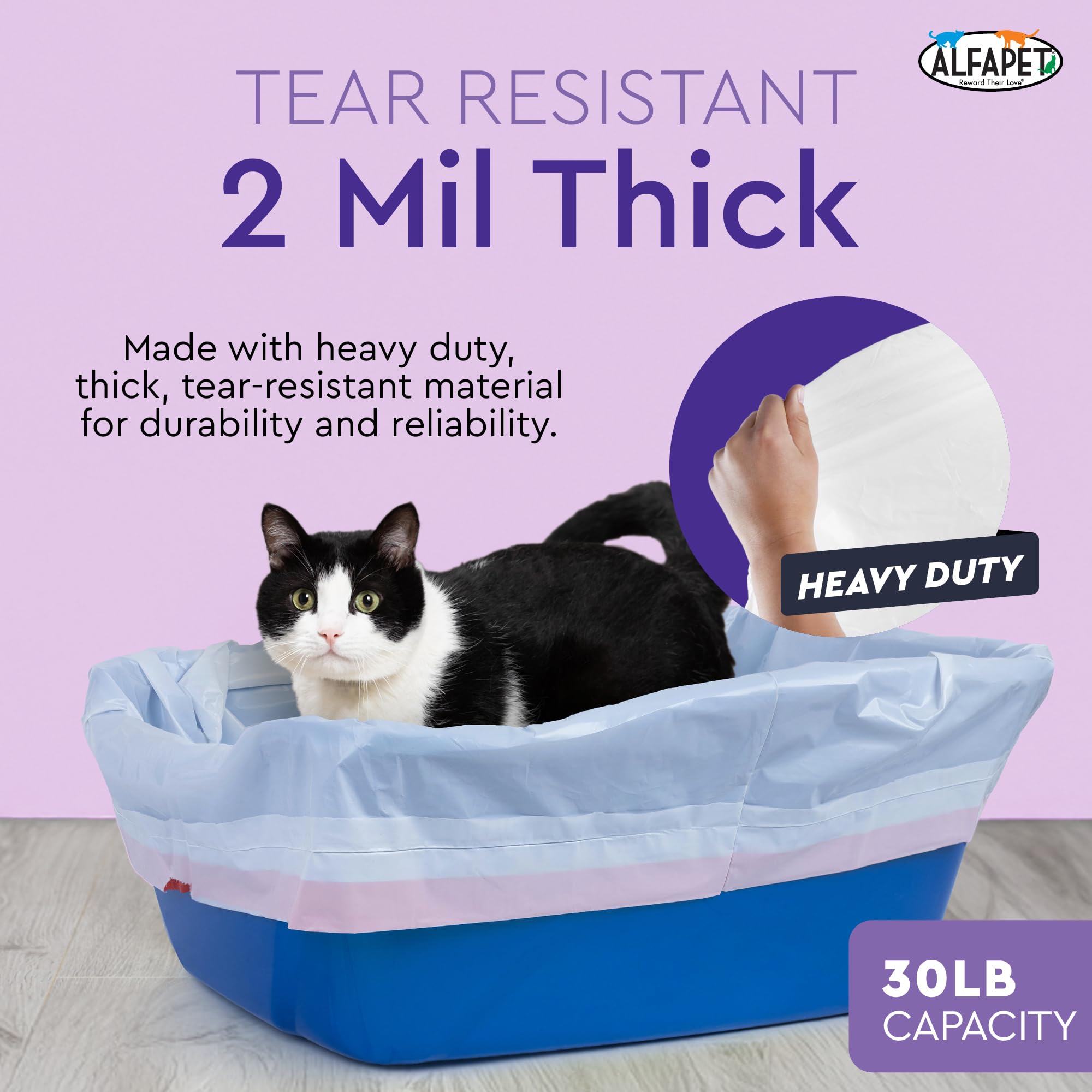 Alfapet Bolsas de arena para gatos de fondo plano, paquete de 10 bolsas de arena súper resistentes con cordón para caca y residuos líquidos, diseño jumbo para sartenes extra grandes para gatos