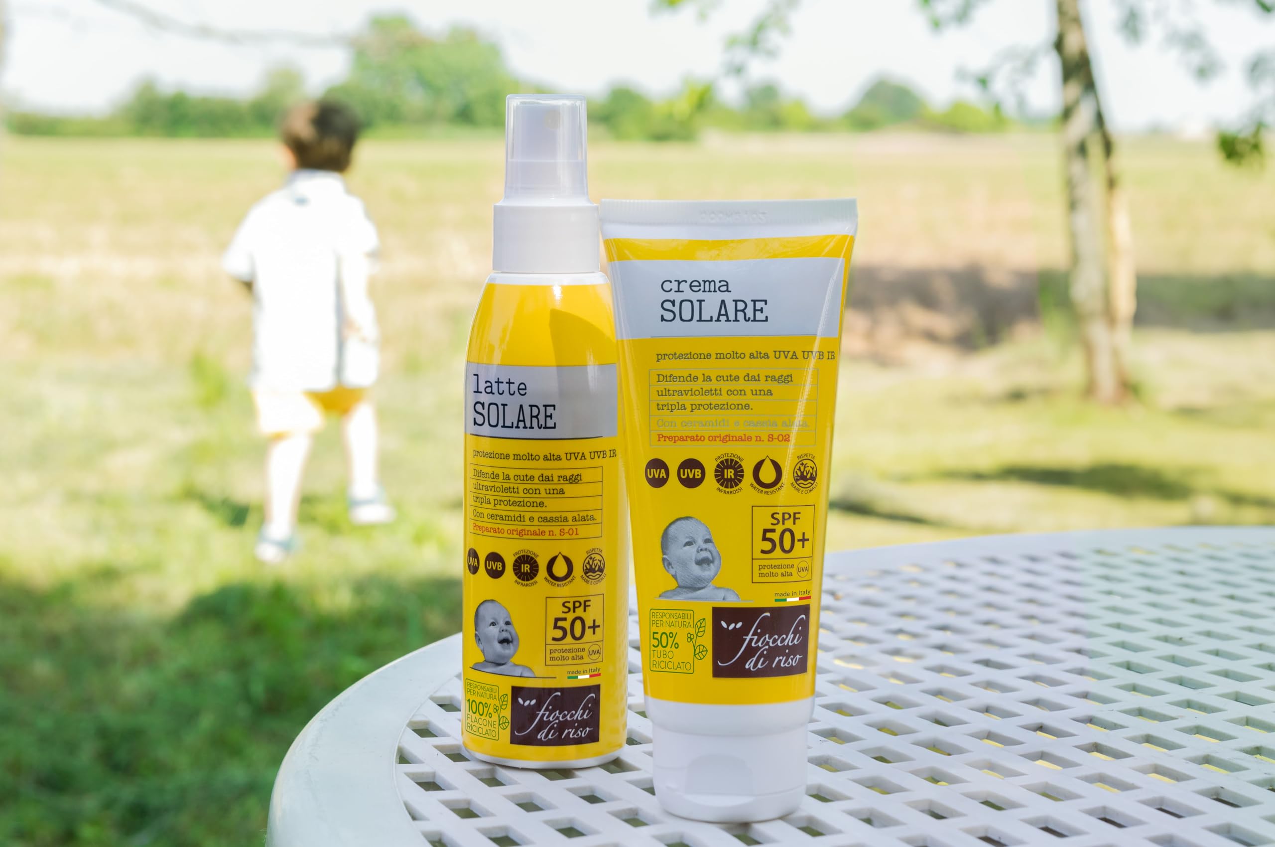 Fiocchi di Riso - Latte SOLARE 50+ - 140ml - PROTEZIONE SOLARE - SPF 50+ - Ideale per difendere la cute dai raggi ultravioletti con una tripla protezione, Con ceramidi e cassia alata. Pack riciclato