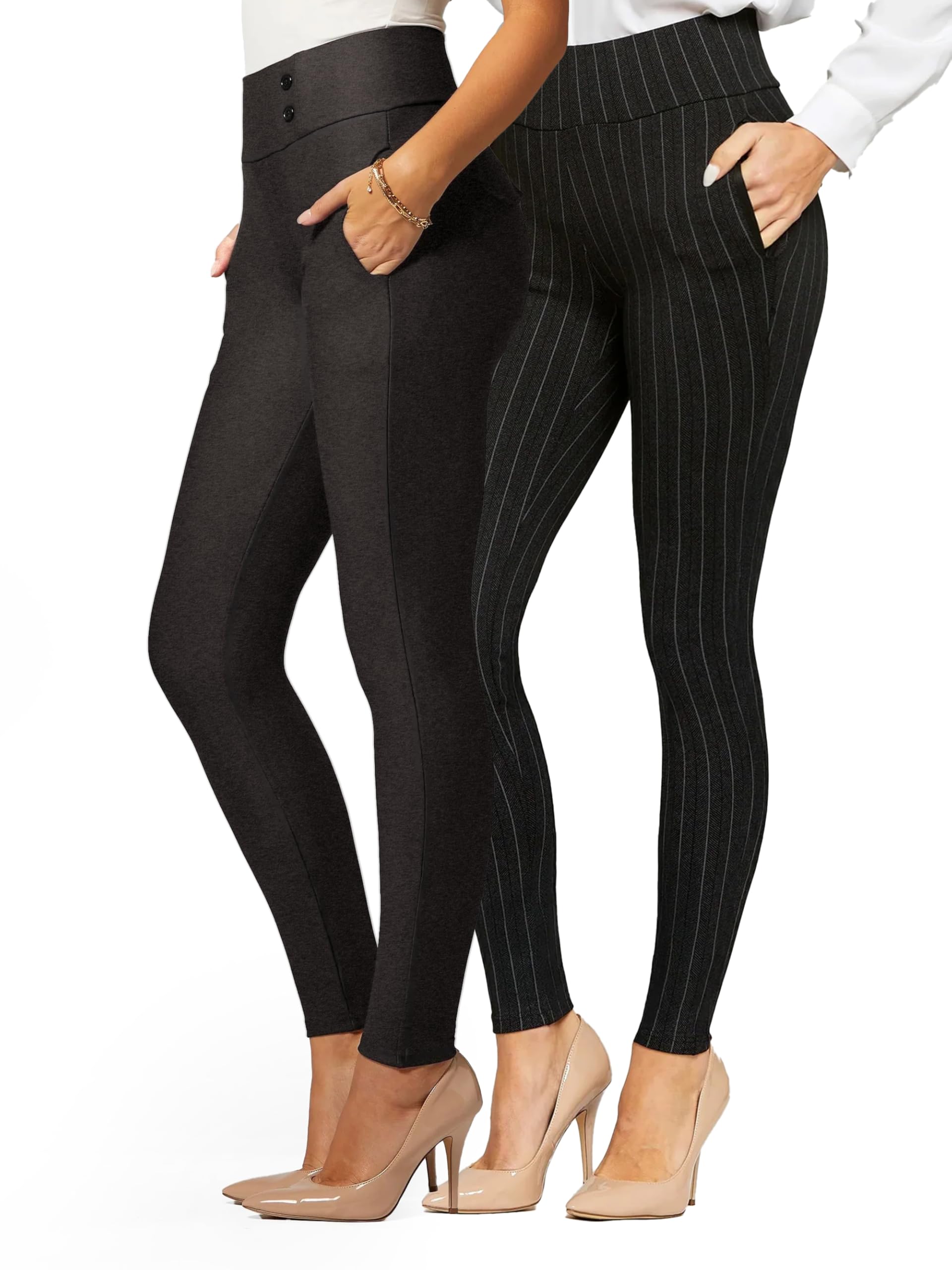 Conceited 2-Pack Stretch Slacks for Women - Wear to Work - Slim Leg Dress Pants with Pockets -