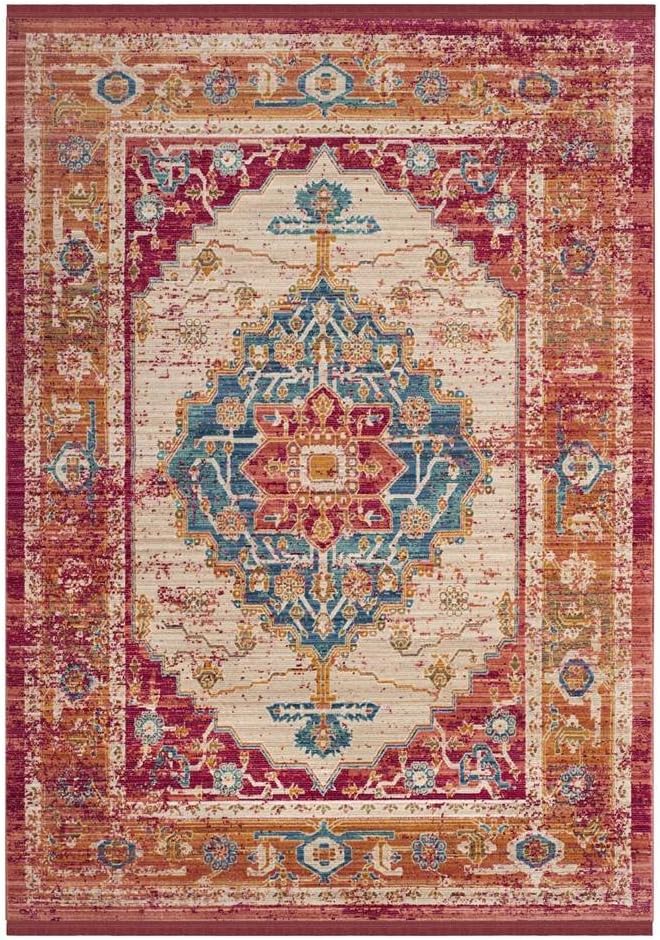 SAFAVIEH Sutton Collection 3' x 10' Fuchsia / Ivory SUT404D Boho Chic Medallion Distressed Runner Rug