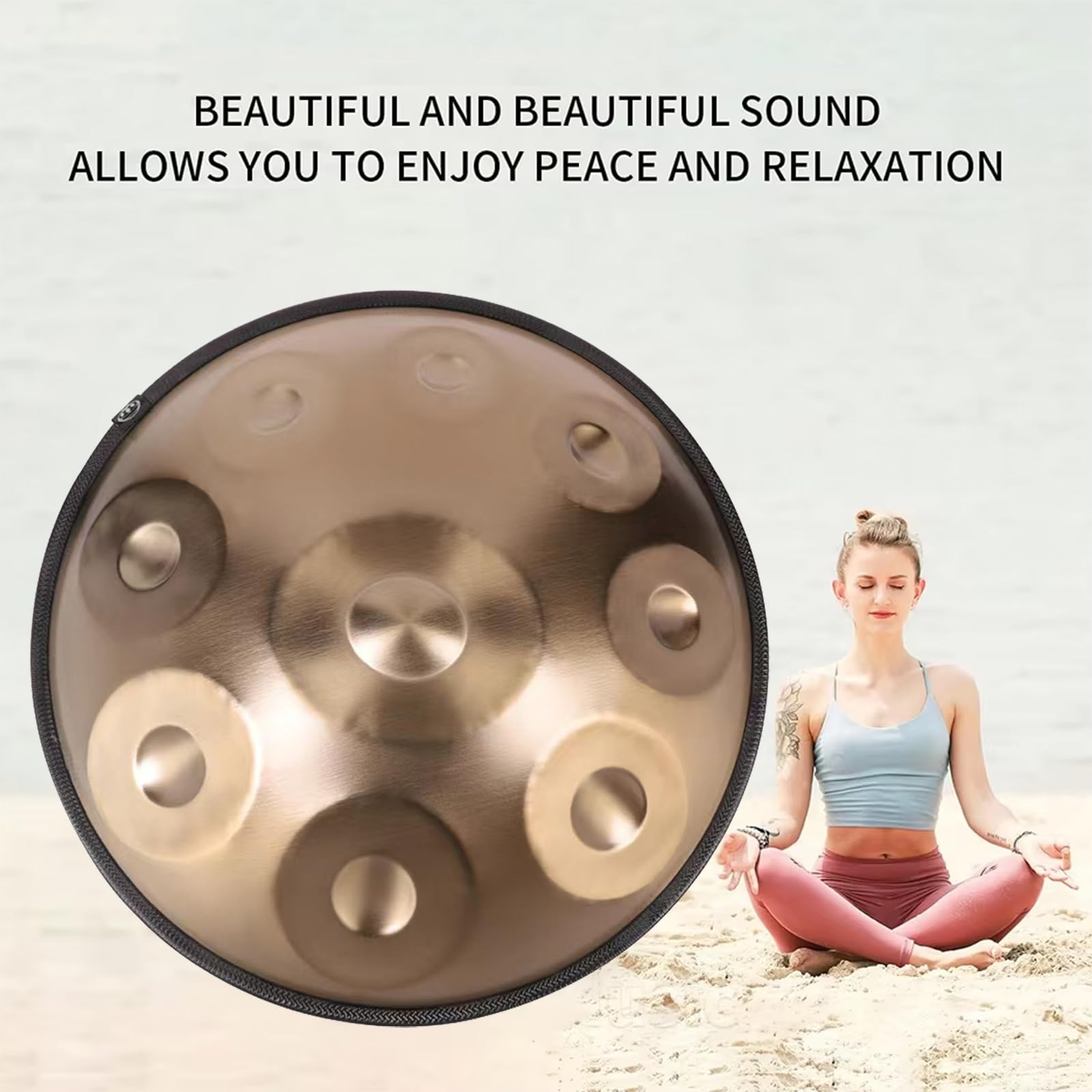 Handpan D Kurd 9 Noten, Stahl Handpan Instrument Komplett-Set mit Tasche, Ständer, Schlägel, Sitz und Zubehör, Handpan für Anfänger & Profis, Ideal für Meditation, Musiktherapie und Freizeit