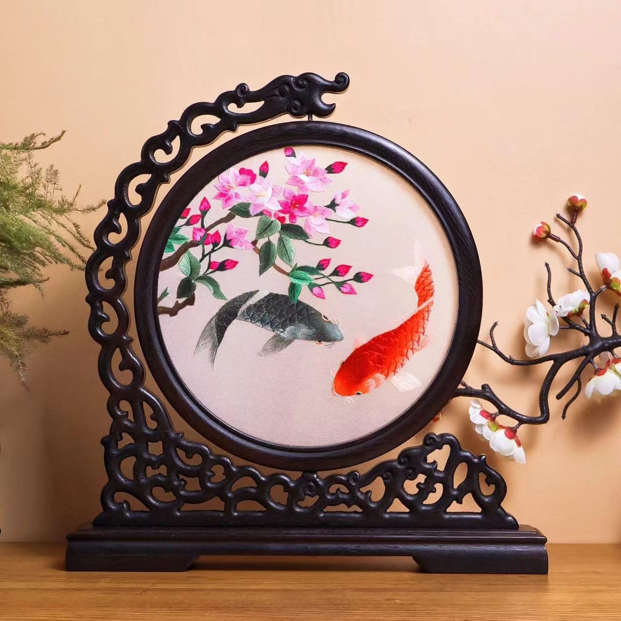 Amazon.co.jp: 中国の彫像、シルク両面刺繍中国絵画模様飾り(10