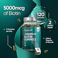 Vista 3 de WeightWorld Gomitas de biotina para el cabello, piel y uñas, 120 unidades, gomitas de biotina de 5000 mcg con 13 micronutrientes esenciales, biotina