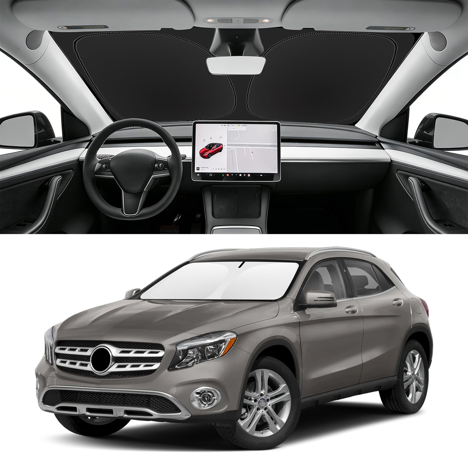 Custom Fit Windshield Sun Shade for Mercedes-Benz GLA 2015-2020, Blocks UV & Heat, Front Window Sunshade, Easy Fold & Store
