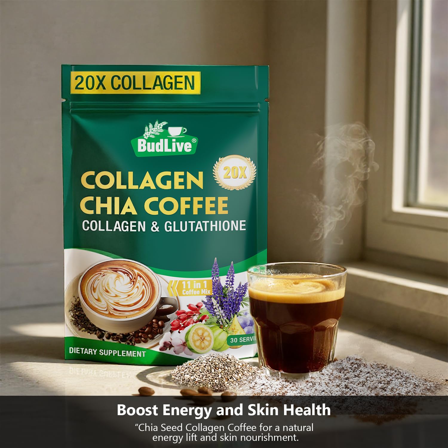 Amazon.com : 20X Collagen Chia Coffee, 11 in 1 Chia Coffee Mix