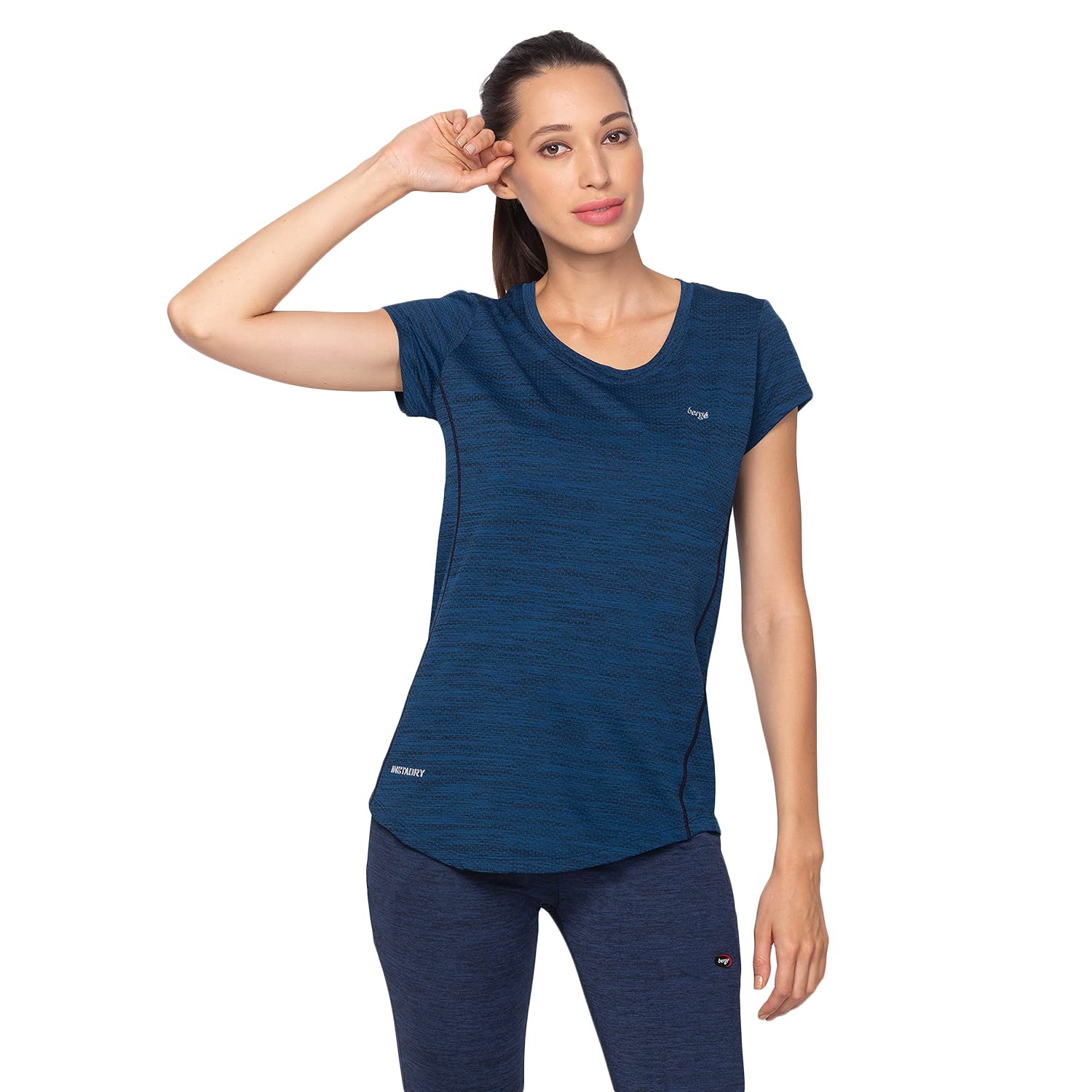 berge' Ladies Jacquard Polyester Dry Fit Textured Western Shirts & Tshirts for Women, Quick Drying & Breathable Fabric, Gym Wear Tees & Workout Tops|Half Sleeve T-Shirt|Running Tshirts for Women