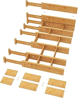 Sponsored Ad - 8 Pack Bamboo Drawer Dividers with 8 Inserts, Kitchen Drawer Dividers from 16.5-22IN, Stackable Bamboo Draw...