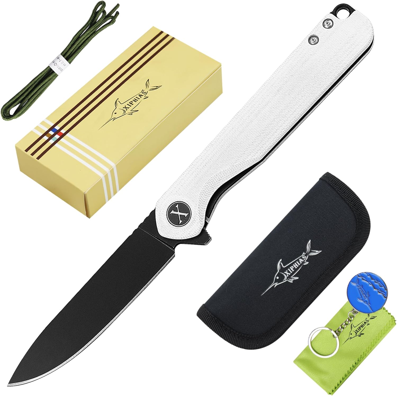 Father's Day, Mother's Day & Birthday Gift for Him or Her - Unique White Pocket Knife for Men or Women, Premium Folding Knife with D2 Steel & G10 Handle, Fast One-Hand Open Flipper for EDC, Camping, Hiking (Gift Set)