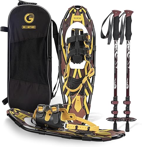 Miniatura 14 de G2 Raquetas de nieve ligeras de 21/25/30/36 pulgadas con puntera, fijación de trinquete acolchada de EVA, elevador de talón, barra de pivote