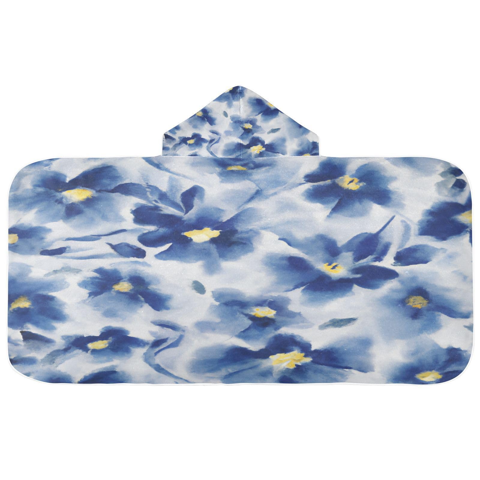Kigai Blue Flowers Hooded Beach Towel for Kids Soft Absorbent Quick Dry Bath Towel with Hood Lightweight Toddler Shower Pool Bath Wrap for Boys Girls