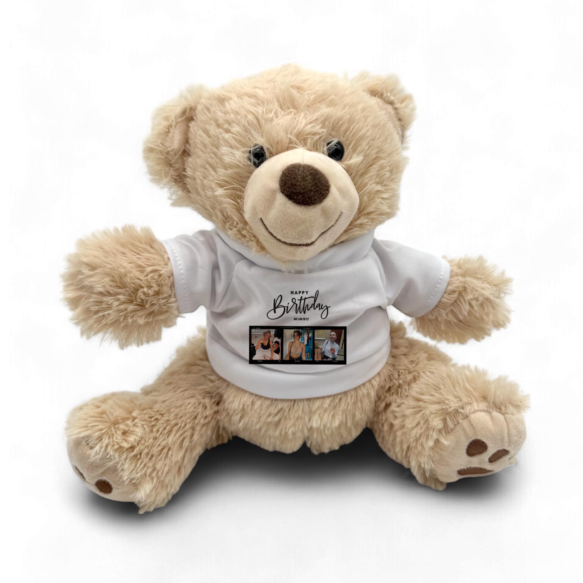 TheDogTagCo PERSONALISED Plush Teddy Bear with Custom PHOTOS & NAME, Soft Birthday Teddy with Polaroid-Style Pics, Handprinted Keepsake Gift