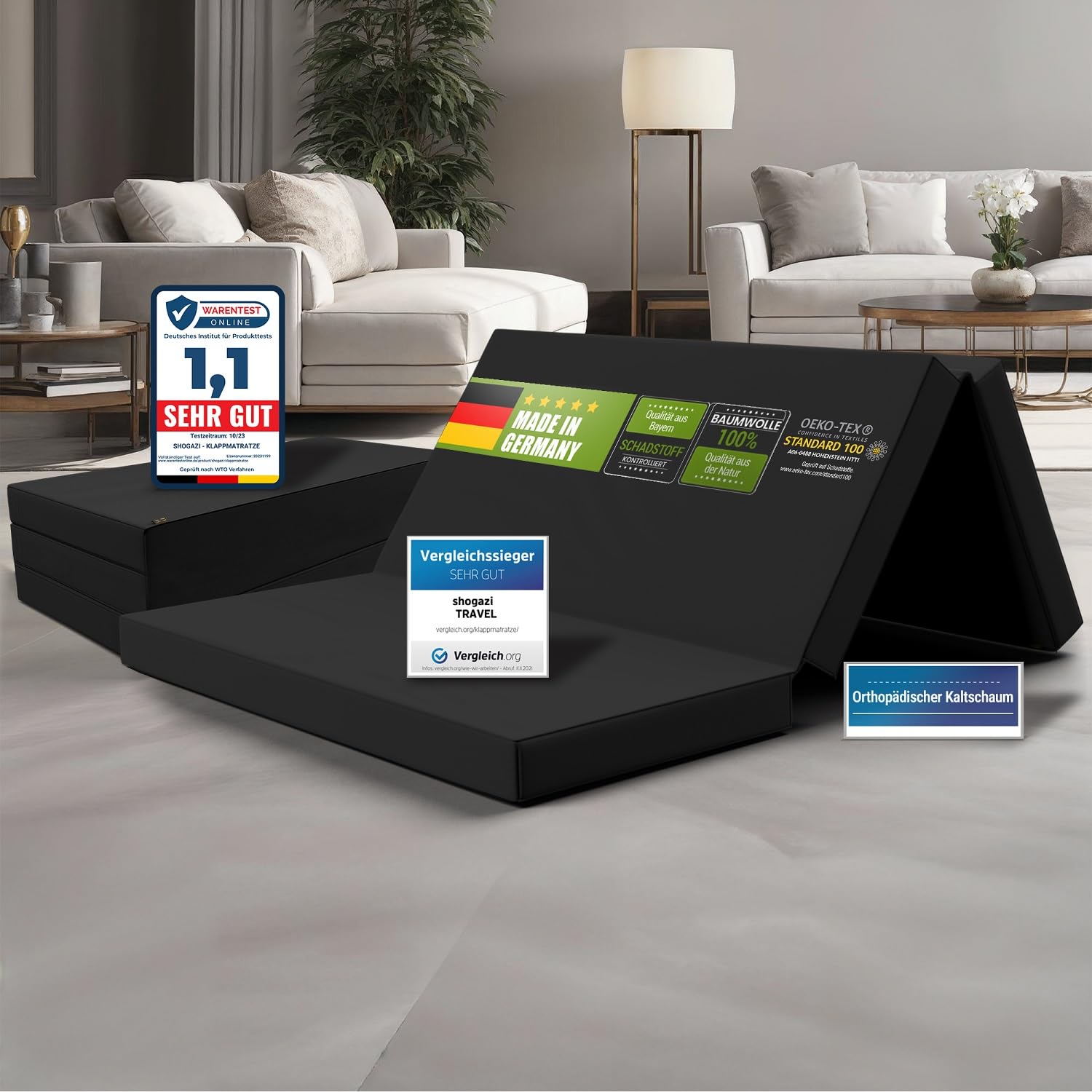 SHOGAZI Matelas Pliant 120 x 180 x 12 cm, d'Invité Pliable 2 Places d'Allemagne, Confort de Sommeil Ultime, Lavage Facile (Anthracite)