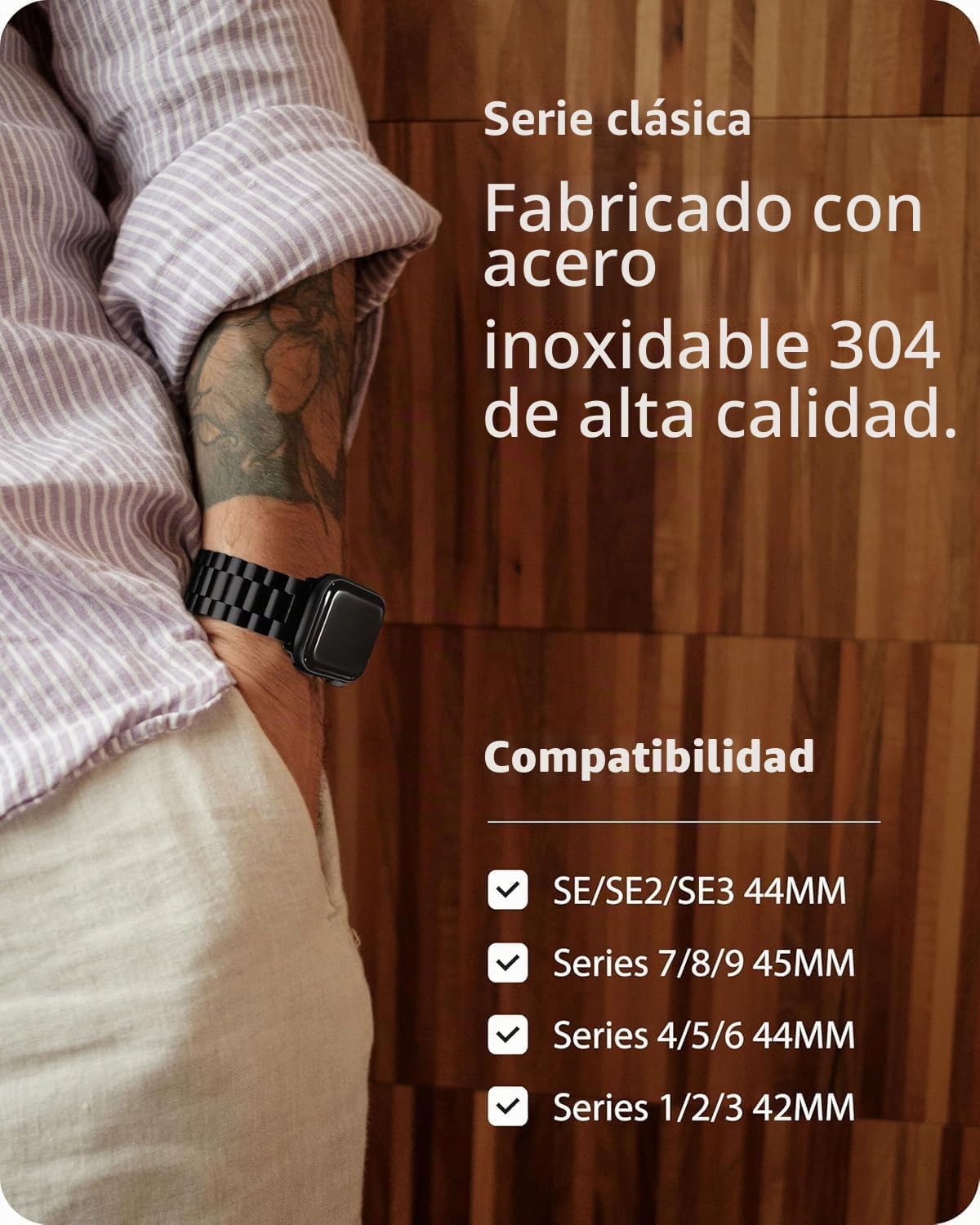 Fullmosa Correa Compatible Con Apple Watch 44mm 46mm 45mm 49mm 40mm 42mm 41mm 38mm,Pulsera Acero Inoxidable con Case Para iWatch Ultra SE 3 2 1/Series 11/10/9/8/7/6/5/4/3/2/1,44mm 42mm 45mm Negro