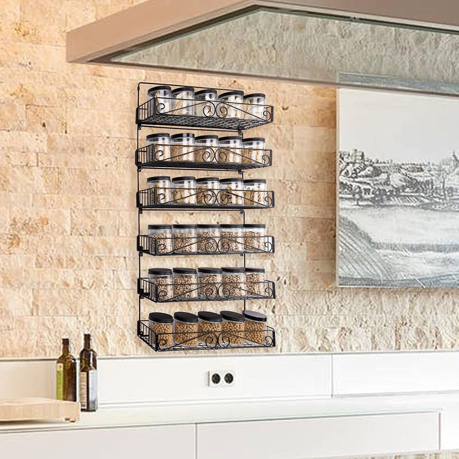 SWOMMOLY Wall Mount Spice Rack, 6 Pack Large-capacity Spice Racks, Stackable Foldable Spice Cans Organizer Shelf, Black