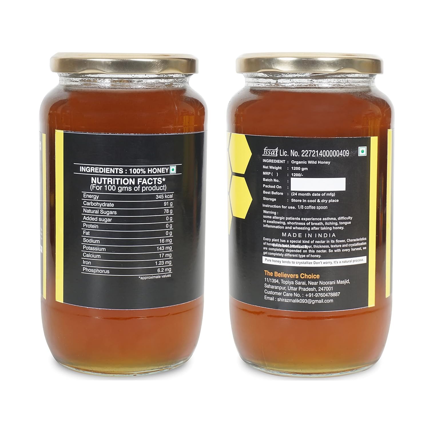 The Believers Choice Natural Honey 1200Gram By The Believers Choice Wild Unprocessed Honey|Pure Organic Raw Honey|100% Natural|No Preservatives| No Artificial Color|No Added Sugar 4