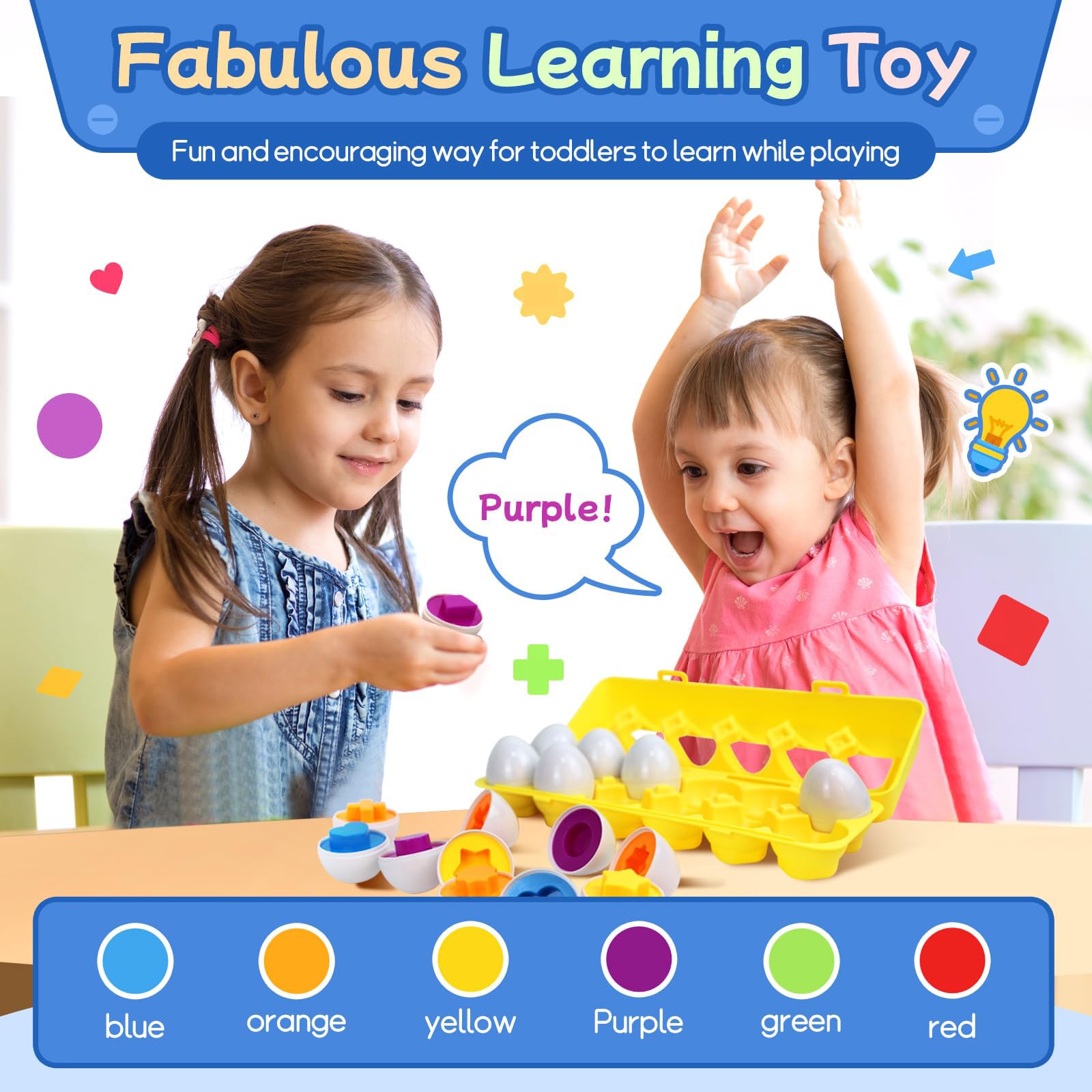 Ferizzia – Set De 12 Huevos De Plástico Educativos Montessori – Colores Brillantes Y Formas Geométricas – Para Niños A Partir De 3 Años – Regalo De Pascua, Cumpleaños Y Navidad