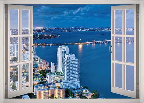 Vinilo decorativo 3D con ventana de vista del atardecer de Miami Beach, papel tapiz extraíble, vinilo para decoración del hogar, West Mountain W15