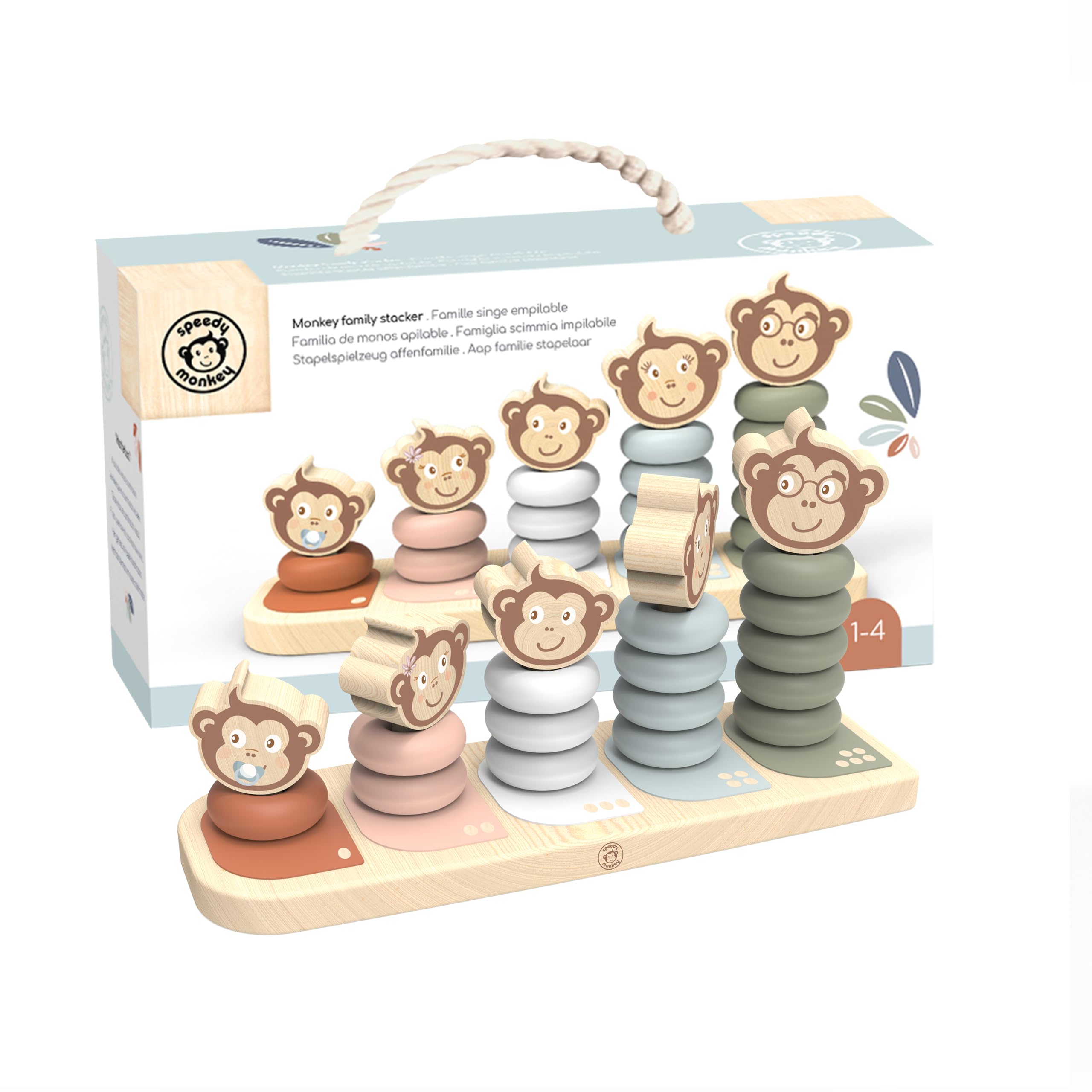 SPEEDY MONKEY Wooden Family Stacker | 5 Stackable Monkey Characters Playset