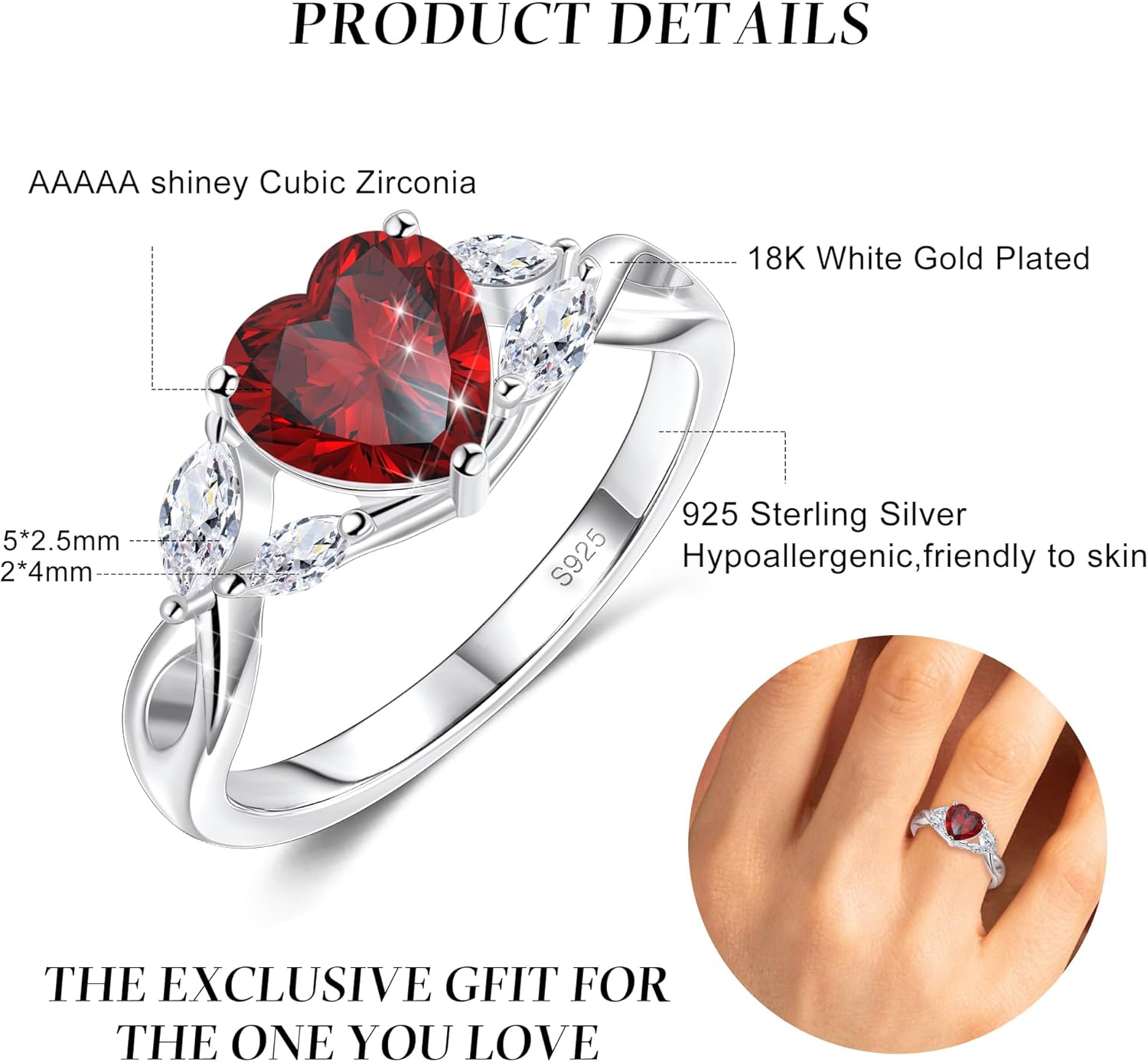 S925 Sterling Silver Promise Rings For Her Heart Birthstone Ring Wedding Engagement Valentine's Day Jewelry For Women