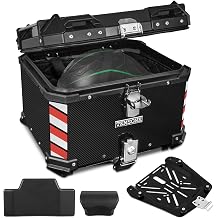 45L Carbon Style Universal Motorcycle Top Case, Waterproof Motorcycle Tail Box with Backrest &amp; Back Cushion, Dual-key Storage Carrier Case, Aluminum Trunk Tour Tail Box for Store Helmet