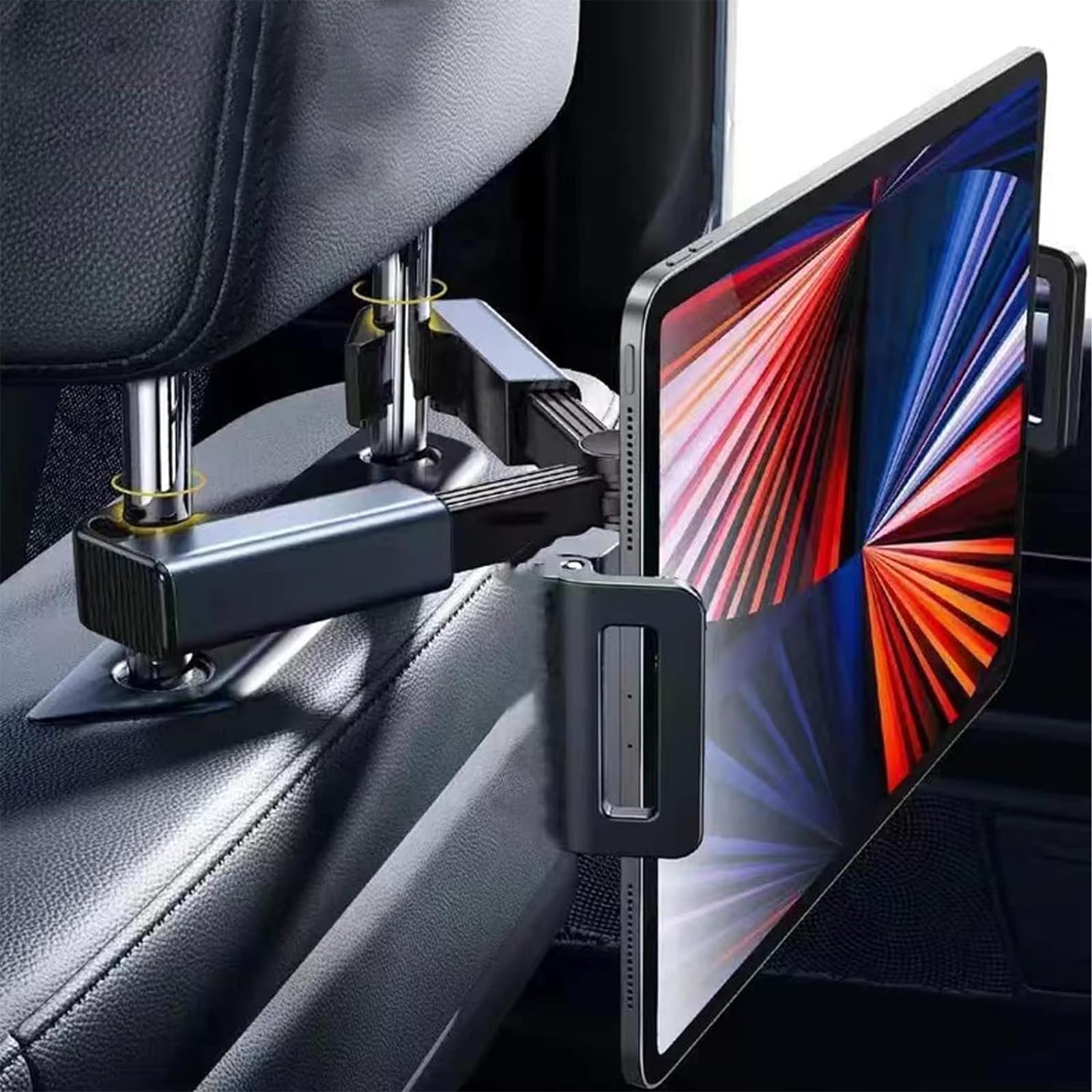 UNG車載ホルダー ヘッドレスト ホルダー 伸縮アームスタンド スマホ ホルダー タブレットPC 車載ホルダー タブレットホルダー 360°回転 4.9-12.9インチ対応 後部座席