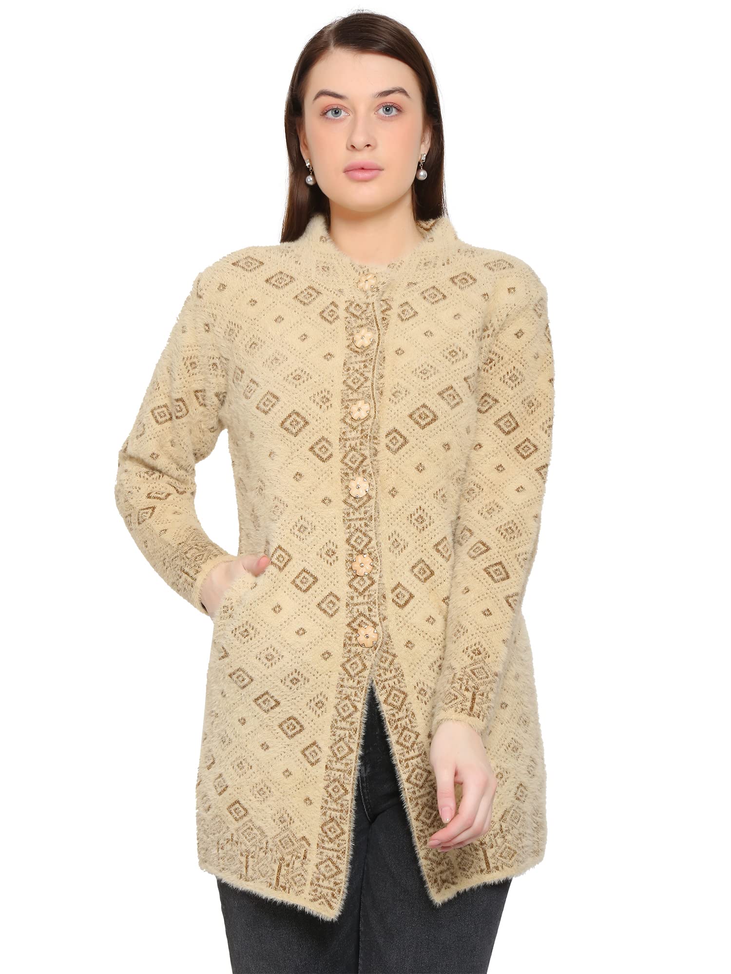 chatanya Premium Women's Winterwear Woolen Long Coat Sweater/Cardigan with Pocket (Made of Hair Feather Yarn Wool)-picture-31