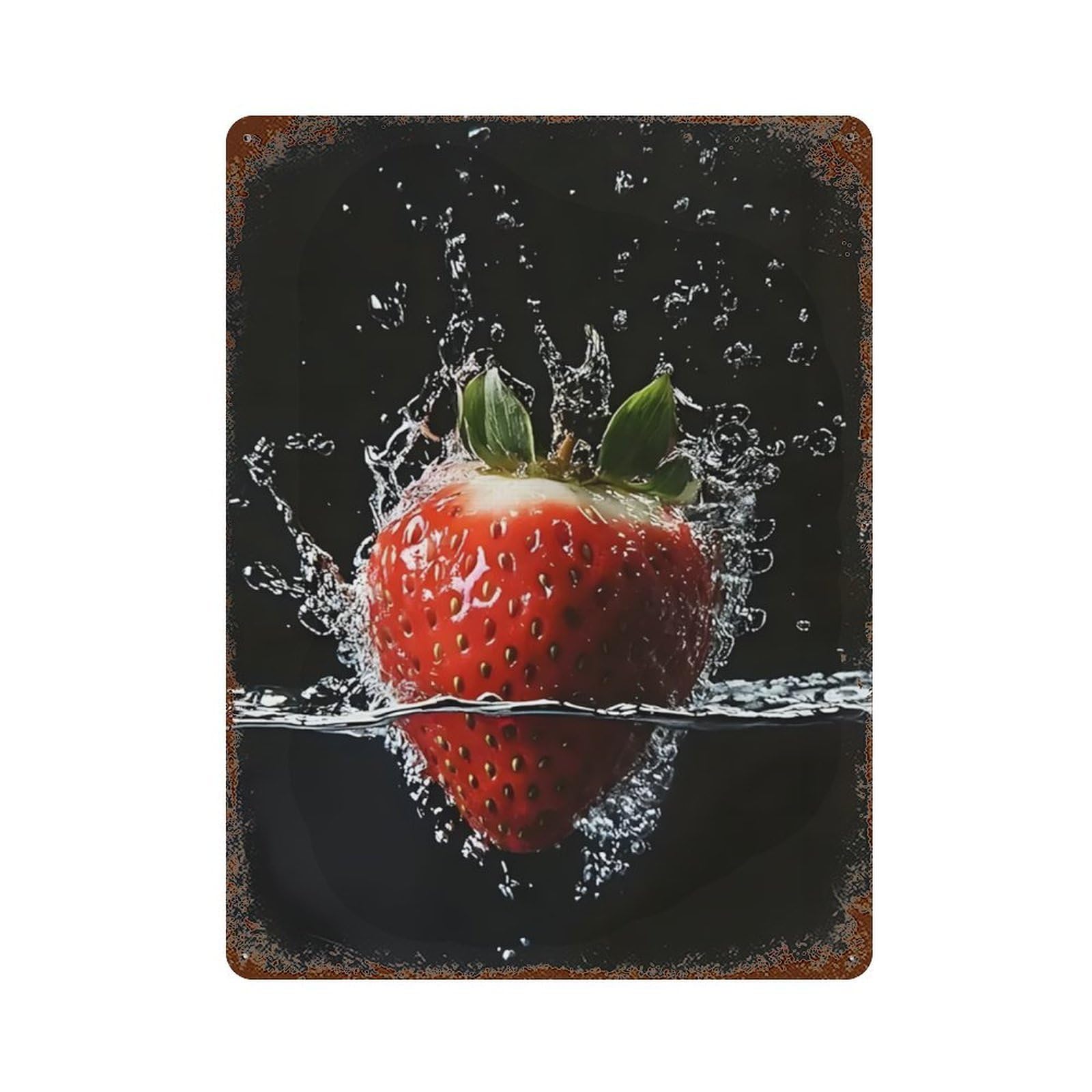 xiaoxiaoshen Red Strawberry Fruit Water Wall Decor Art Metal Tin Poster Modern Home Decor Art Home Bar Shop Decorations Vintage Sign 40x30cm