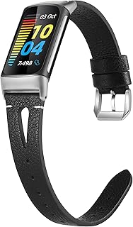 Wearlizer Compatible with Fitbit Charge 5 Bands for Women Men, Slim Leather Band Thin Watch Replacement Strap Wristband Accessories for Charge 5, Black