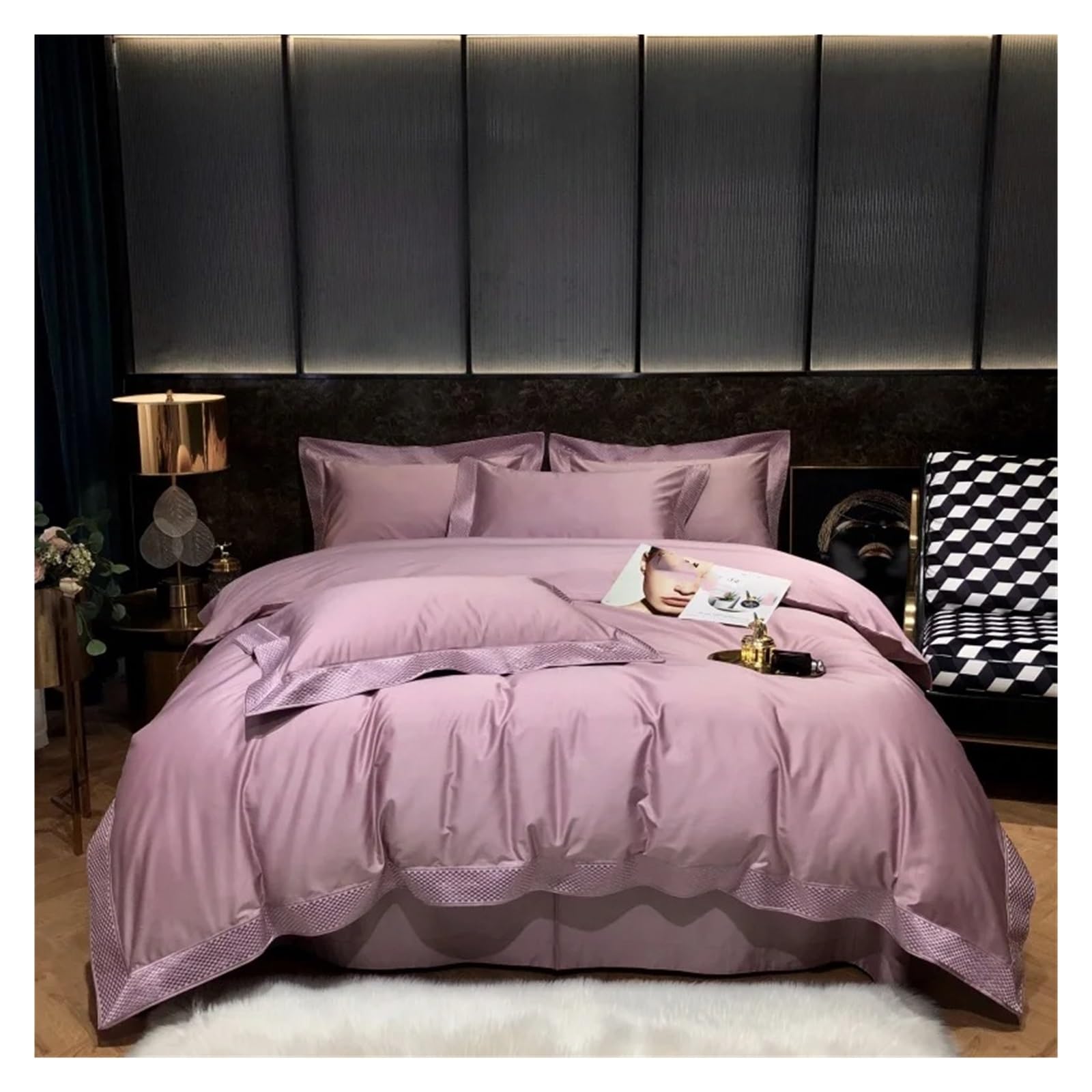 ZXGRfdefa Bedding Set, White 1200TC Egyptian cotton Bedding Set Embroidery Duvet Cover Flat Sheet Pillowcase 4pcs(B,Queen size 4 pcs)