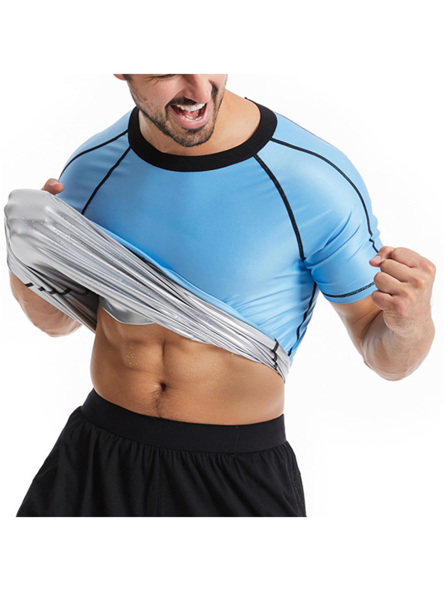 HULIJA Men Sweat Sauna Shirt Slimming Body Shape Short Sleeve Workout Fitness Training T-Shirts Undershirts