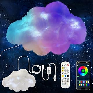 LED Wall Cloud Light for Bedroom, Stick-on Lamp Smart APP and Remote Control, Fluffy Night Light RGB Music Sync for Room, Cool Stuff for Teen Girl, Kids Room Decor (24'')