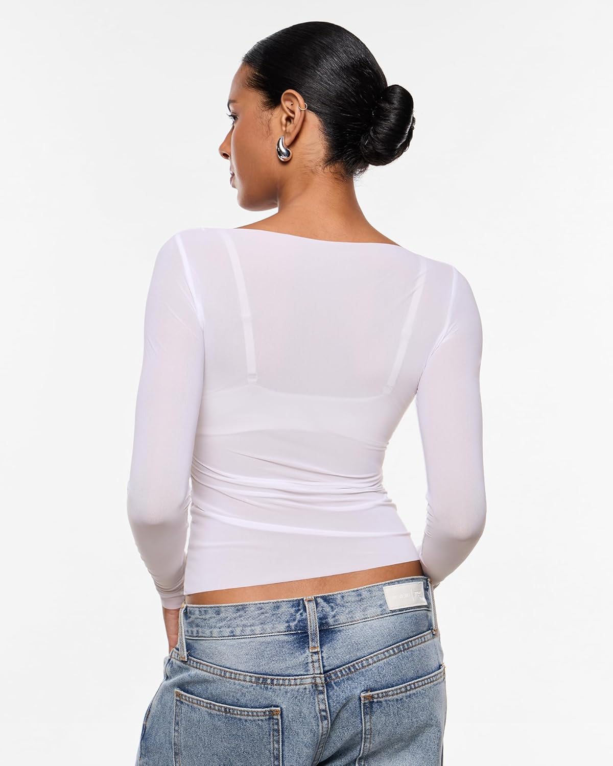 INLYRIC Women's Cosnufy Mesh Sheer Long Sleeve Tops See Through Boat Neck Going Out Tops Trendy Sexy Shirts - Image 5
