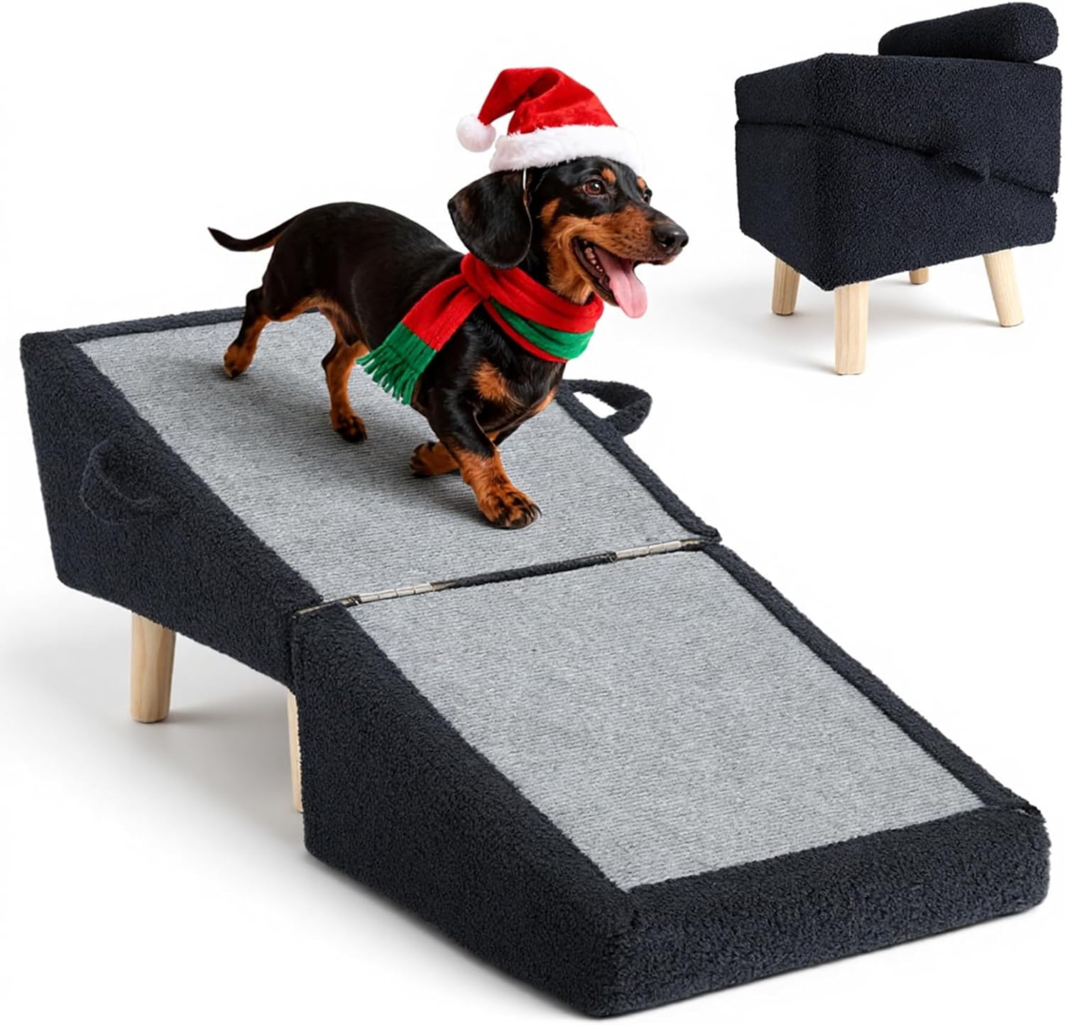 Dog Ramp for Small Dogs and Cats – 2-in-1 Dog Ramp for Couch and Low Bed, 16.5'' Foldable Wooden Pet Ramp, Sturdy Multi-Use Split Ottoman Design, Light Blue