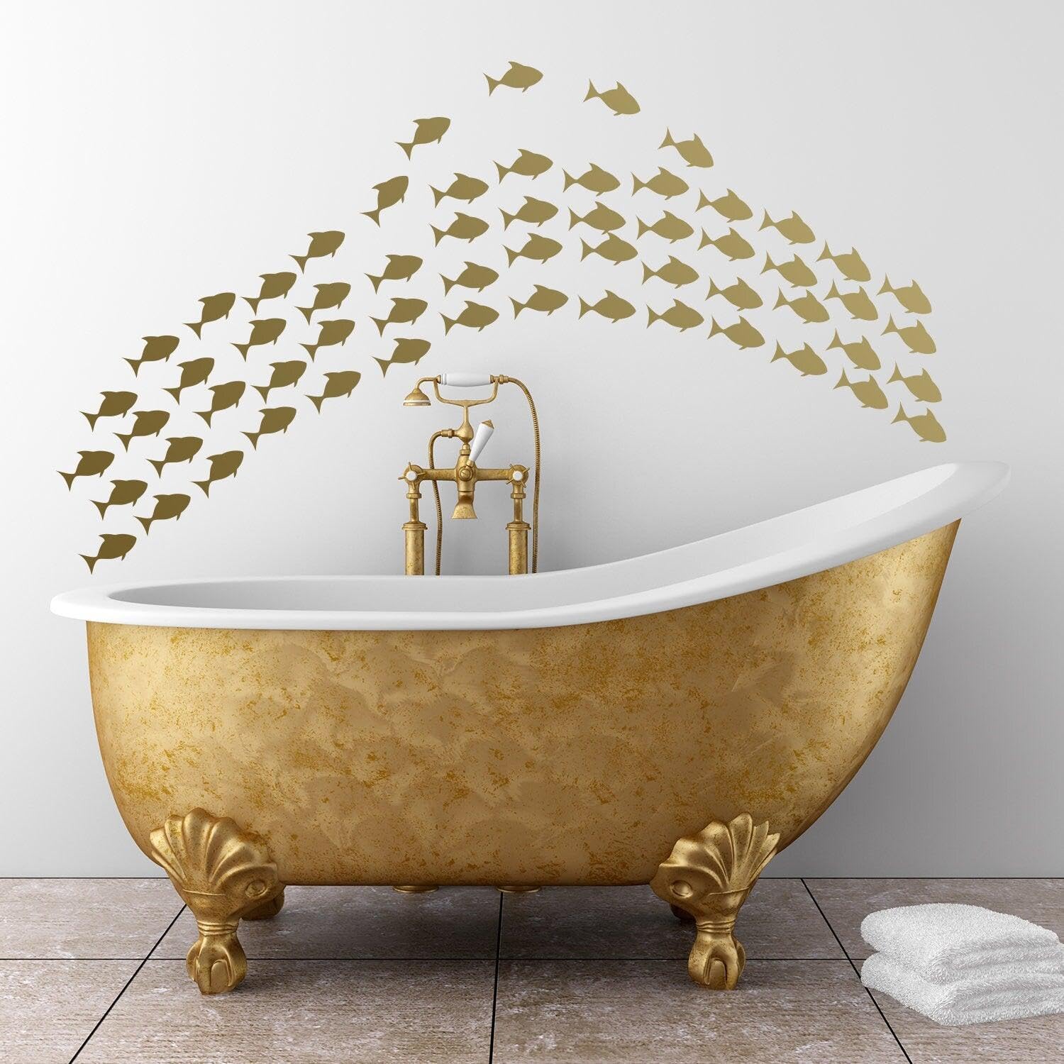 Lot de 50 autocollants muraux en vinyle motif poisson - Décoration artistique - Imperméable - Pour la pêche et l'océan