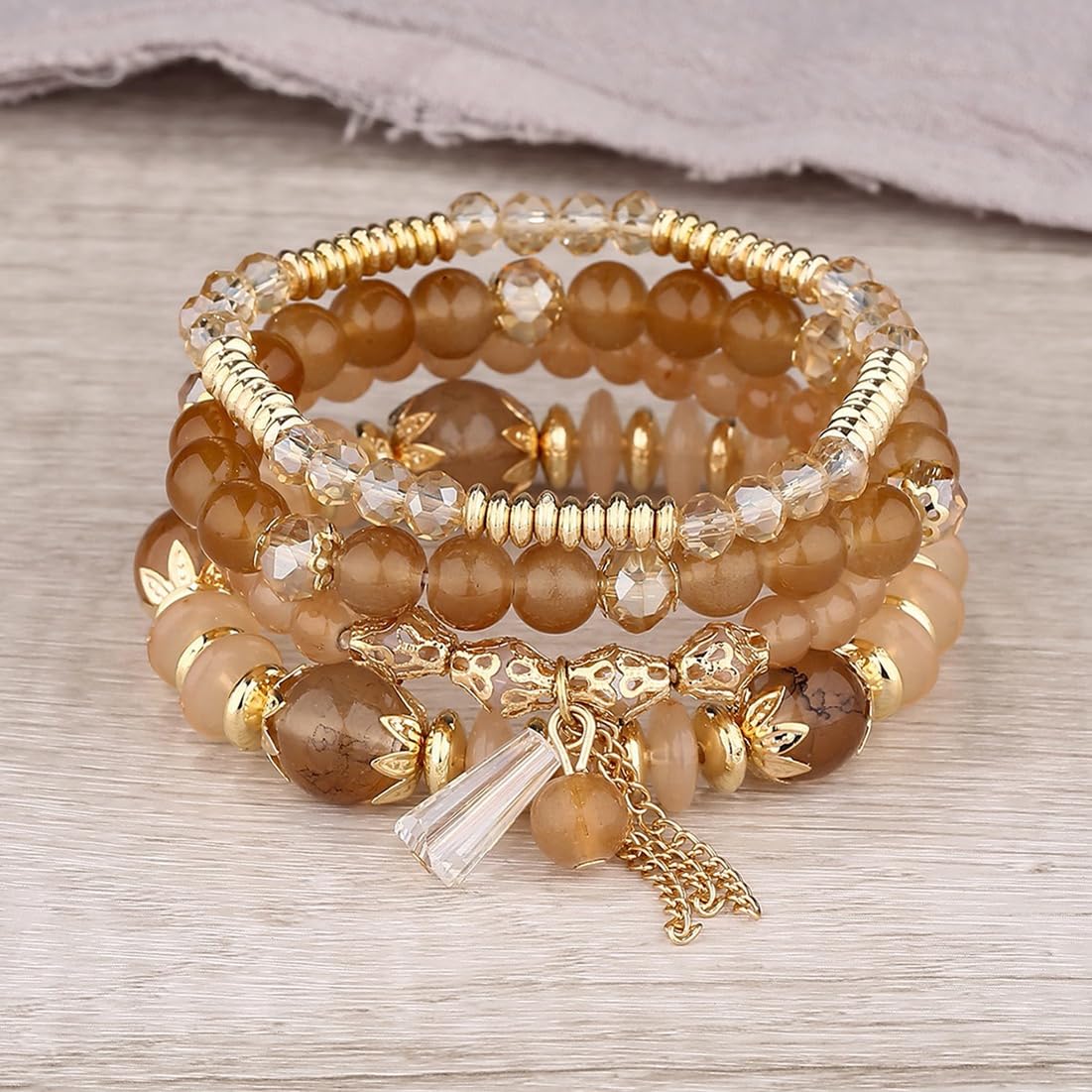 Shining Diva Fashion Latest Stylish Boho Bohemian Bangle Set Bracelet for Women and Girls (16170b)(Brown)