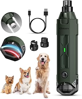 Gimars Krallenschleifer für Hunde 6-Gang Mit 2 LED-Licht, Superleise, 12000RPM Verstellbare Hunde Krallenschleifer mit USB, Geeignet für Katzen und Hunde, Armeegrün