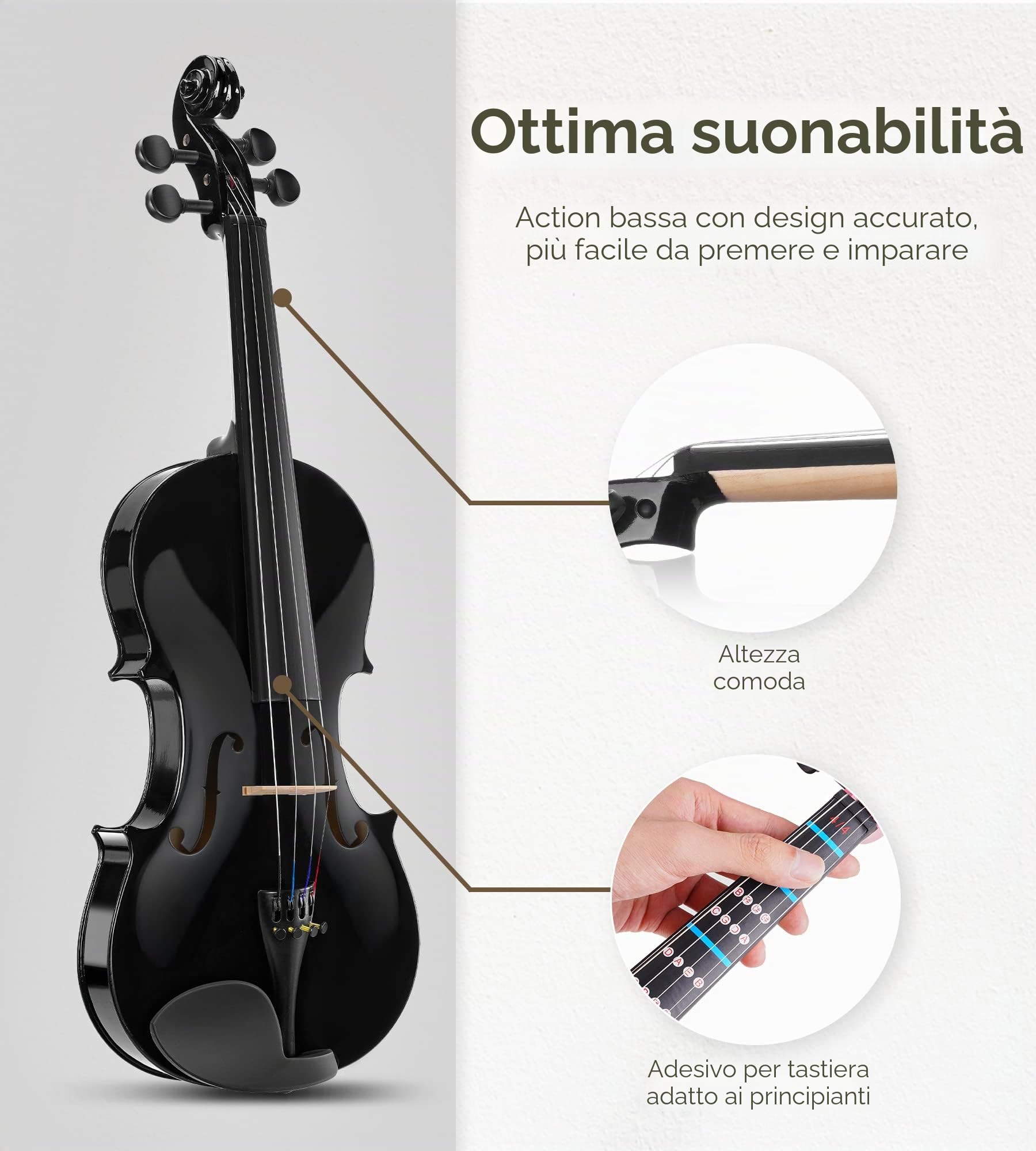 Vangoa 4/4 Violino Acustico Concerto Violin Set con Custodia, Colofonia, Arco, Corde per Violino per Principianti Adulti Studenti, Nero