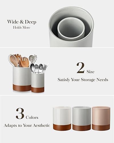 Miniatura 8 de MALACASA Portautensilios, Portautensilios de Cerámica para Cocina de 7.3"+5.5" pulgadas para Encimera, Recipientes Grandes para Utensilios de Cocina