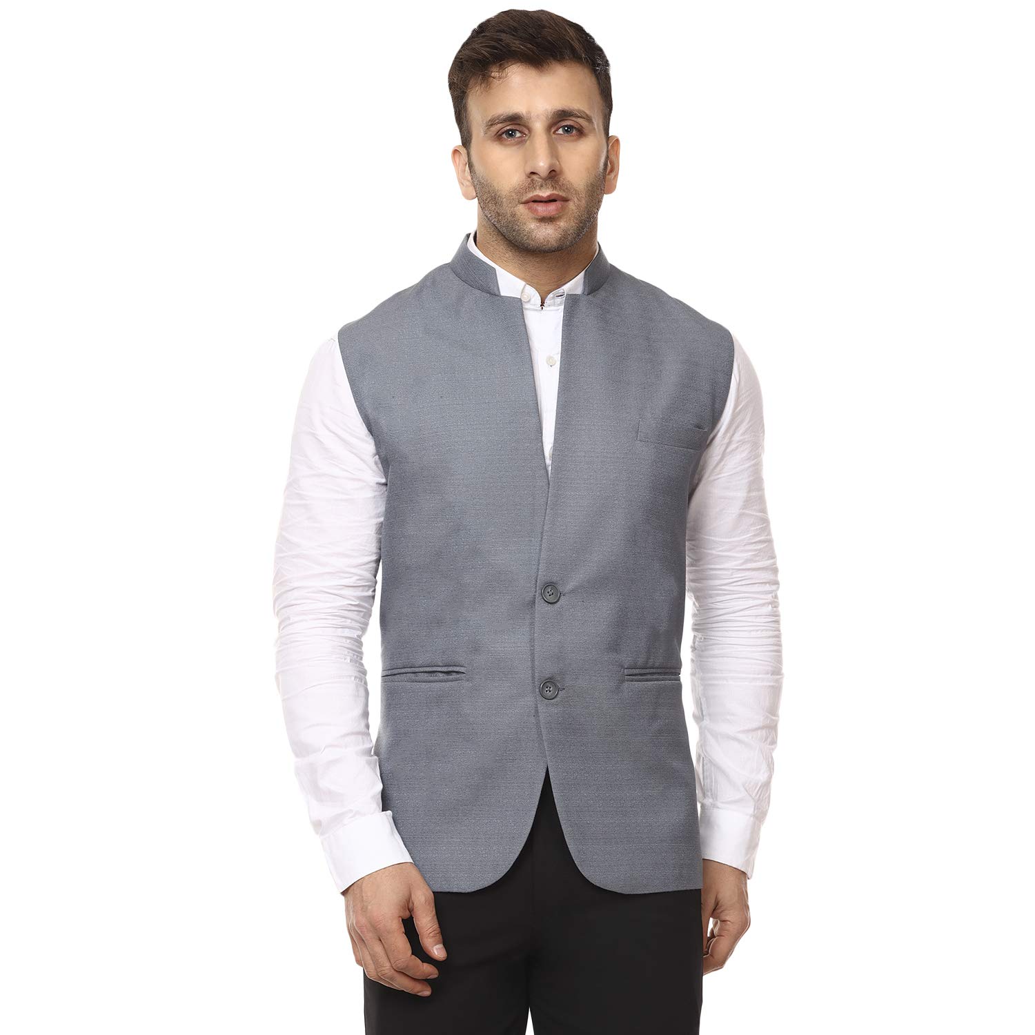 Plain Chinese Collar Sleeveless Cotton Poly Waist Coat