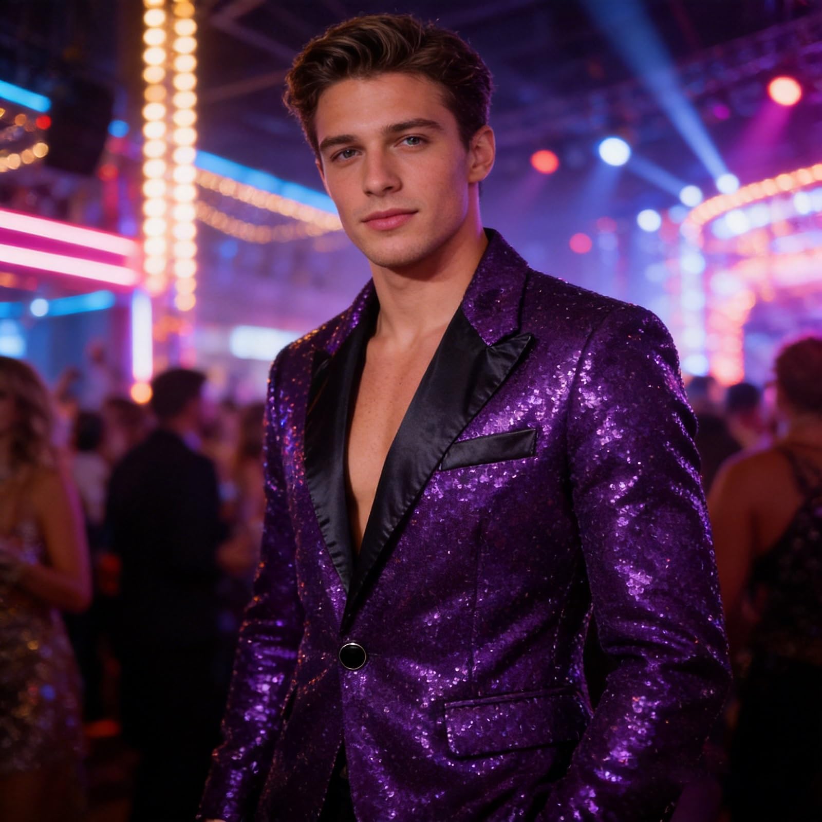 Blazer à Paillettes for Hommes, Coupe cintrée, Brillant, Veste de Costume de Smoking for Bal de Promo, col châle, Blazer de dîner for Hommes, Manteau Disco