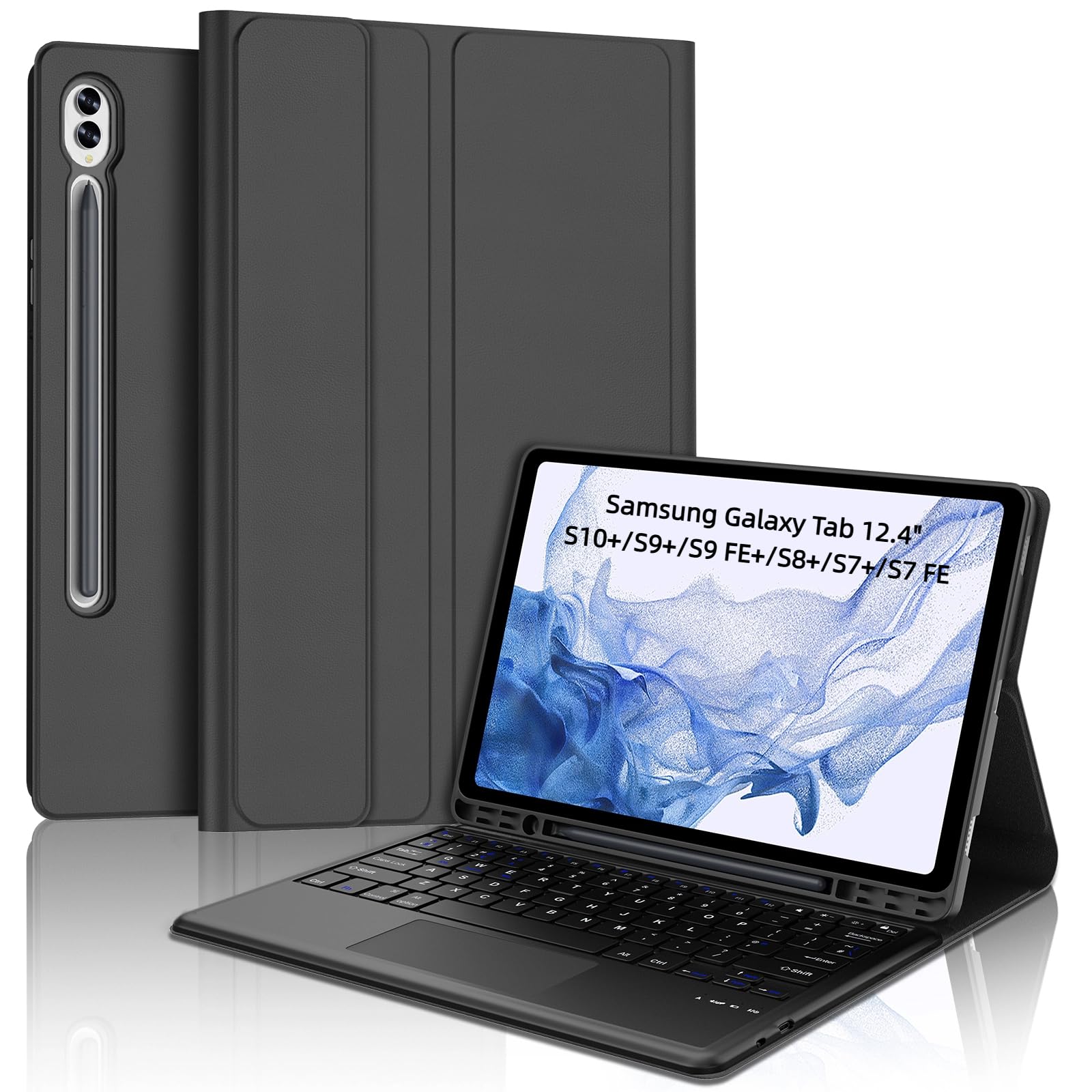Keyboard Case for Samsung Galaxy Tab S10 Plus/S9FE Plus/S9+ Plus 12.4 inch, Multi-Touch Trackpad, Detachable Wireless Bluetooth Keyboard for Galaxy Tab S10+/S9FE+/S8+/S7+/S7FE, S Pen Holder, Black