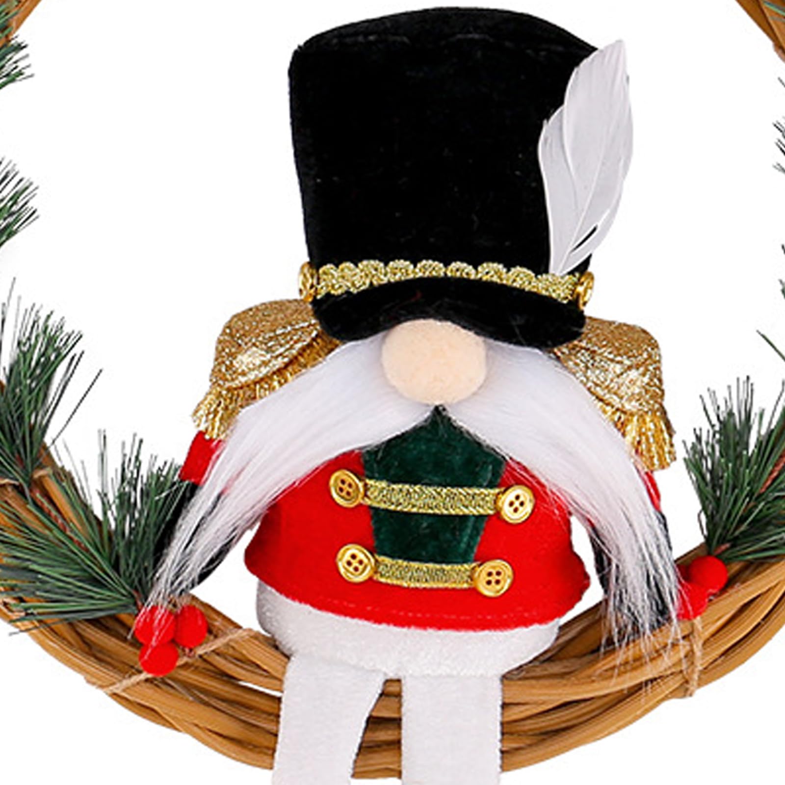 Couronne de Noël en rotin robuste suspendue et figurine de soldat en tissu fait main