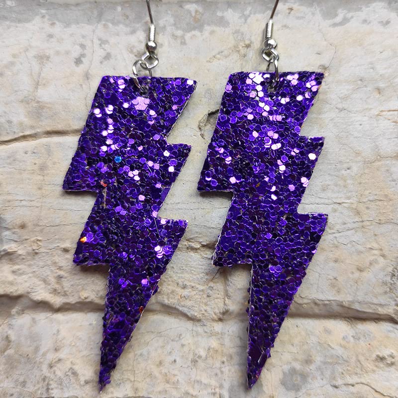 Exaggerated Lightweight Faux Leather Lightning Earrings with Shiny Glitter Sequins Flash Bolt Spot Drop Dangle Earrings Handmade 80s Christmas Jewelry2
