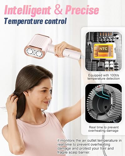 Miniatura 5 de Secador de pelo iónico profesional de alta velocidad – 260,000 rpm, motor de alta velocidad dual sin escobillas, secador de pelo para secado rápido