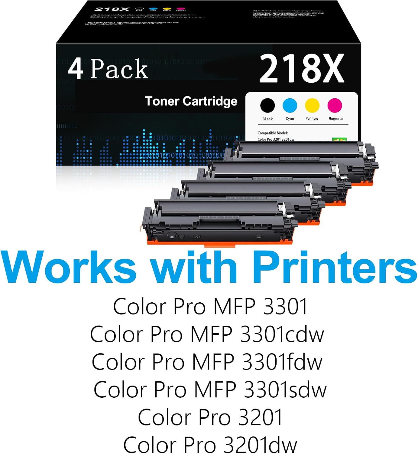 218X Toner Cartridges 4 Pack (with Chip) Replacement for HP 218A 218X 218 Toner Cartridges High Yield for Color Pro MFP 3301 3201 Series 3201dw MFP 3301cdw 3301fdw 3301sdw Printers