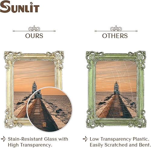 Miniatura 3 de Sunlit Marco de fotos vintage de 5 x 7 pulgadas, marcos de fotos antiguos de lujo con frente de cristal, pantalla de fotos, colgar en la pared de