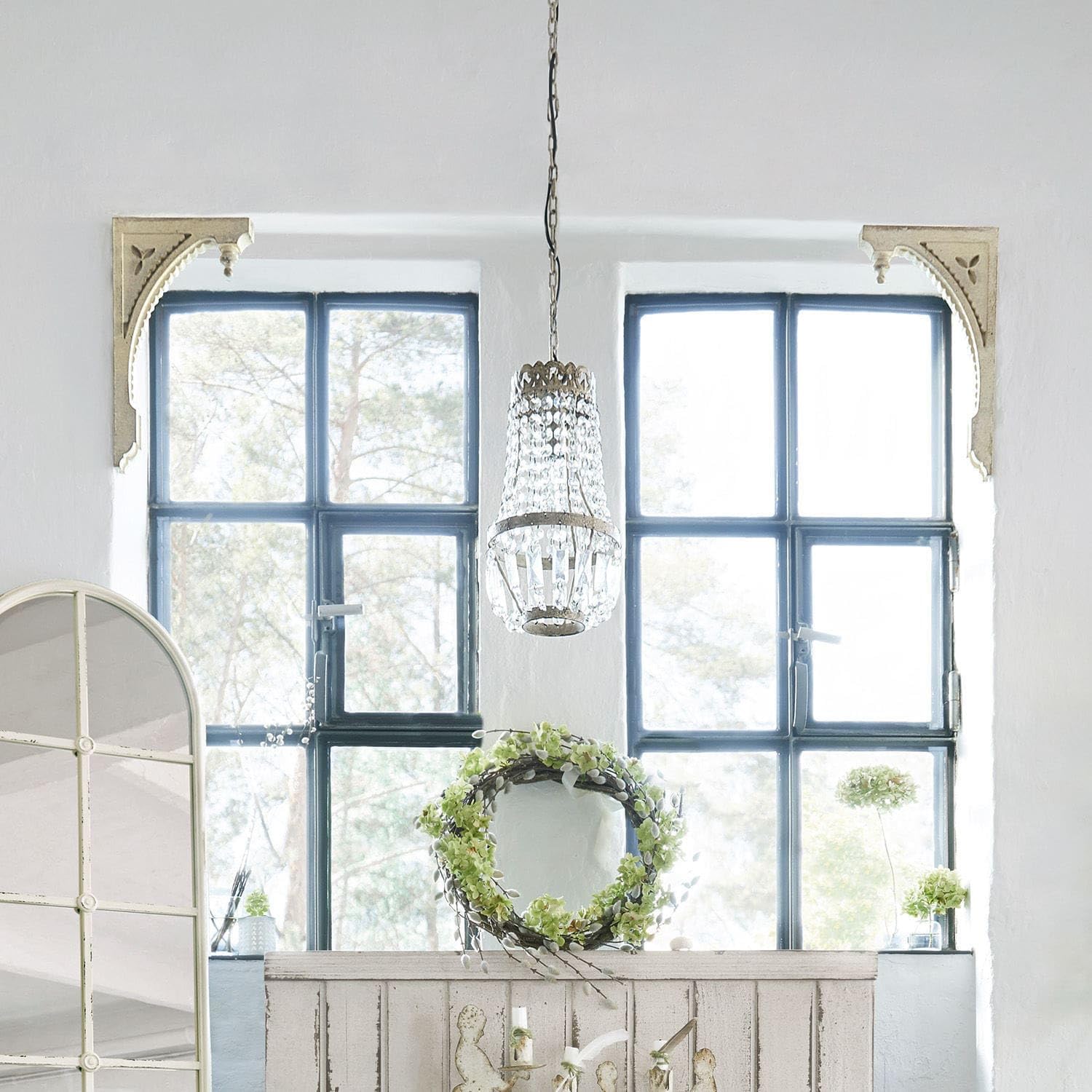 Loberon Bizue Coppia di Ornamenti da Parete - in poliresina - Affascinante Stile Shabby Chic, Bianco Antico