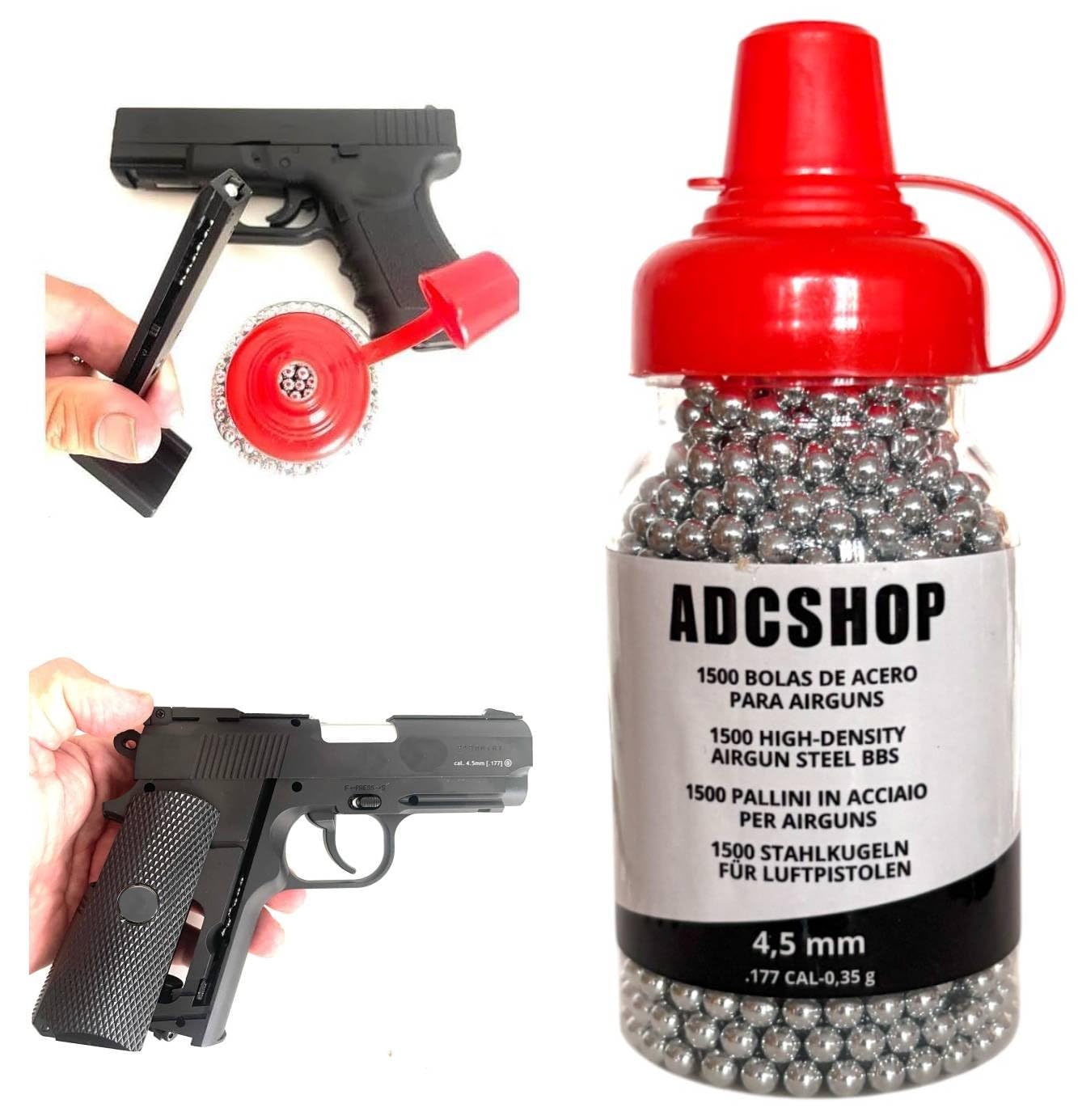Bolas de Acero Calibre 4.5 mm - Munición para Armas Aire Comprimido y Pistolas CO2 - 1500 BBS