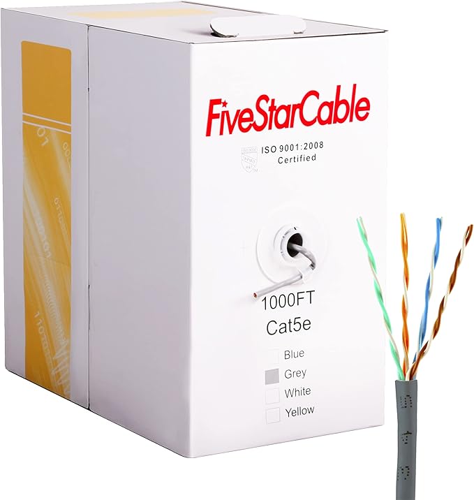 Five Star Cable Ethernet Cat5e 1000 pies UTP 24AWG CCA Gris miniatura 2